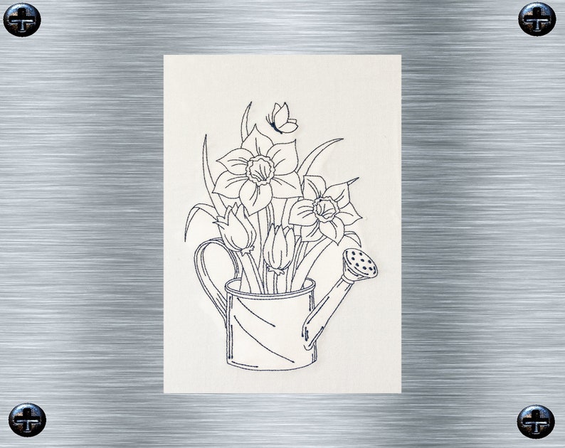 Stickdatei Blumenkanne 13 x 18 Rahmen Botanische Stickmotive, Blumenstickerei, Redwork Stickerei, digitale Stickdatei, Nadelmalerei Bild 1