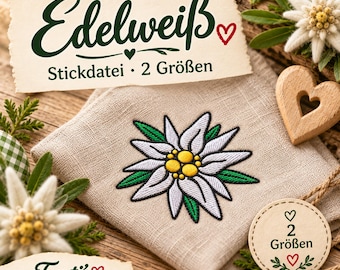Edelweiss Embroidery Design in 2 Sizes | Alpine Flower Machine Embroidery Design | 57.7 × 48.6 & 79.9 × 67.3 mm
