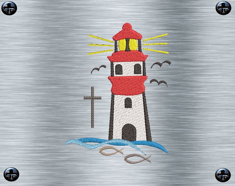 Embroidery file lighthouse with cross 10 x 13 frames church embroidery motifs, praise motifs, digital embroidery file, needle painting image 1