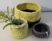 Lofoten crochet basket trio in light yellow graphite