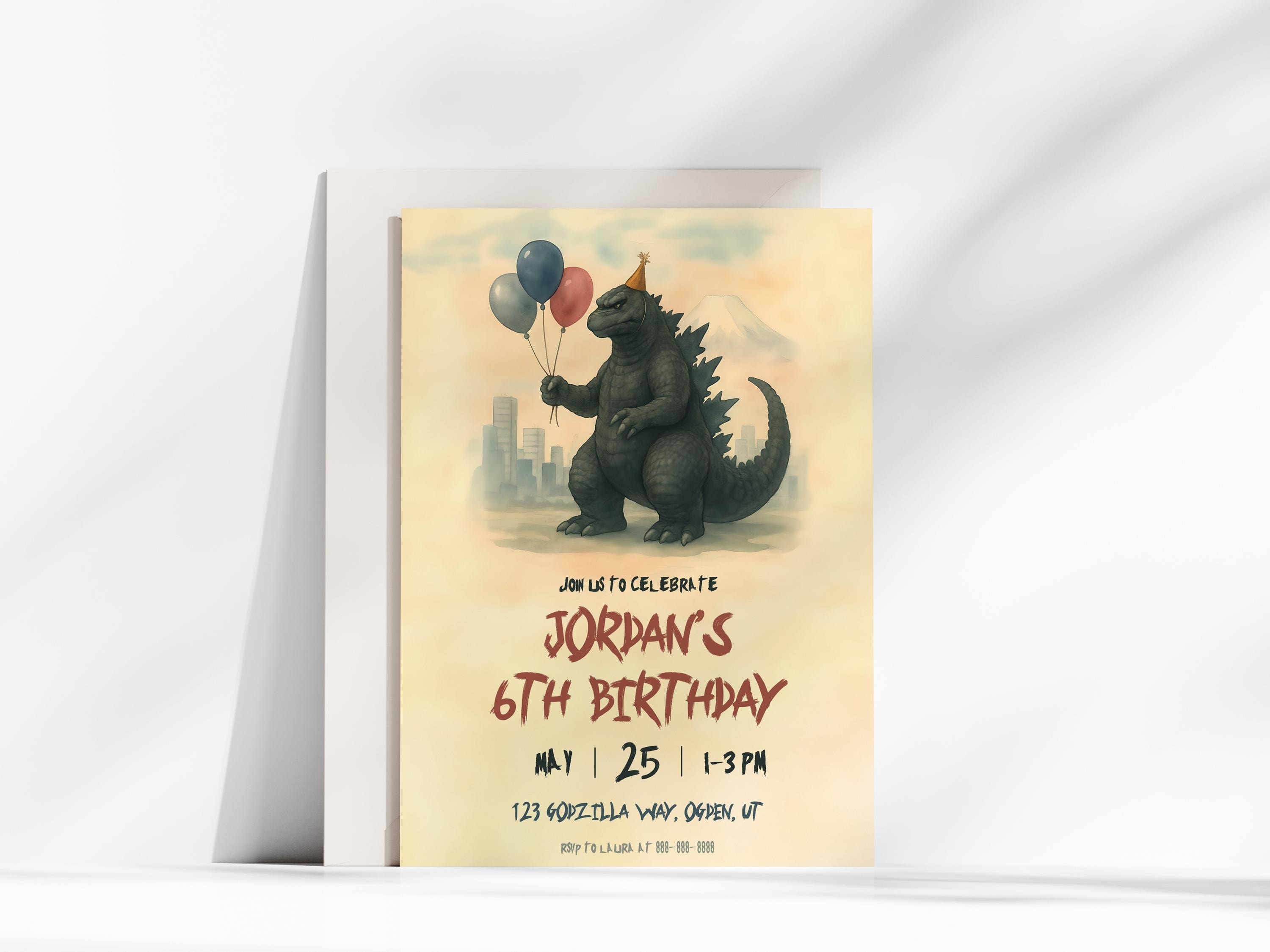 Godzilla Invites Godzilla Birthday Invitation Editable Monster Party Invite King of ...