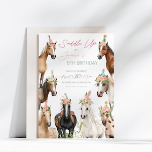 Verjaardagsuitnodiging paard, zadelfeest uitnodiging, bewerkbare cowgirl verjaardagssjabloon, afdrukbare ponyfeestje, Instant Download