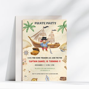 Invitación editable para fiesta de cumpleaños pirata, plantilla para fiesta pirata, invitación para cumpleaños de niño, invitación pirata