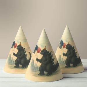 Godzilla Birthday Hat Printable Party Hat Template Editable Corjl Digital Download Monster Party Supplies Matching Birthday Decor for Kids