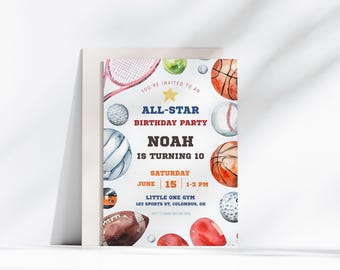 Sports Birthday Invitation Editable All-Star Party Theme 10th Birthday Boy Sports Invite Printable Template Instant Download
