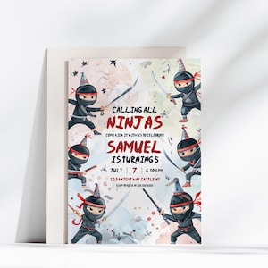 Invitation d'anniversaire de Ninja | Modèle de fête Ninja modifiable | Invitation d'arts martiaux de karaté | 5e anniversaire imprimable | Téléchargement instantané