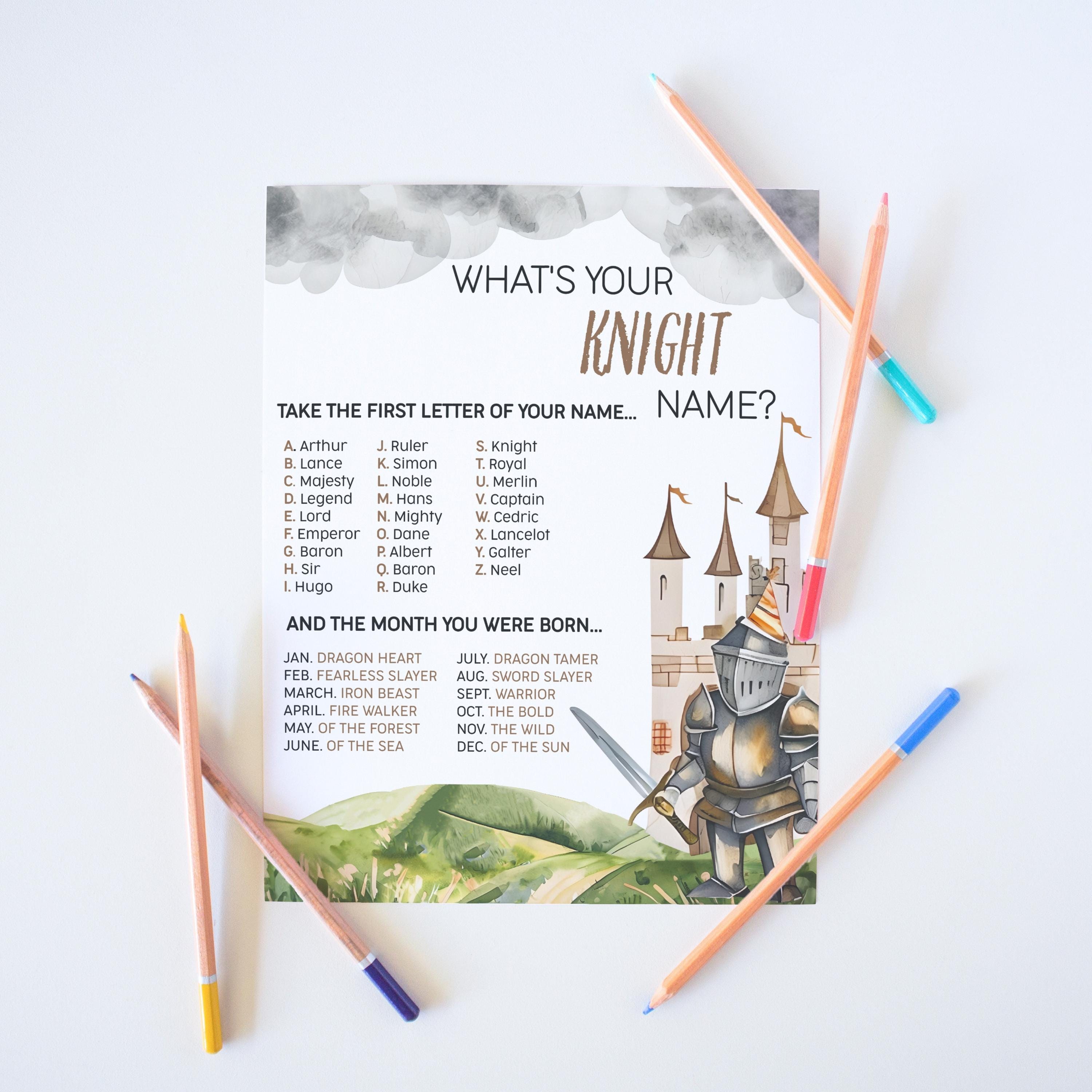 Knight Name Game: Medieval Birthday Party Activity (corjl Template ...