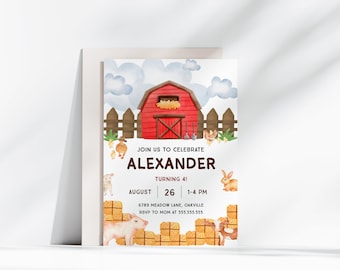 Farm Birthday Invitation Editable Barnyard Party Invite Farm Animal Theme Kids 2nd Birthday Boy Girl Printable Template Instant Download