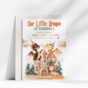 Drache ersten Geburtstagseinladung, bearbeitbare kleine Drachen Party Vorlage, Ritterburg Thema 1. Geburtstag, Baby Boy einladen, Sofort Download