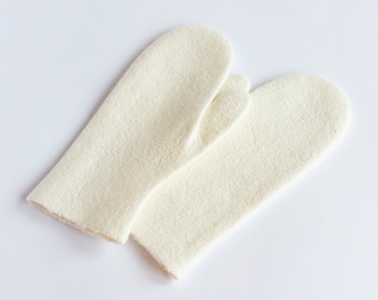 Ivory felted wool mittens, Warm winter gloves for women