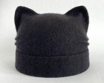 Merino wool cat beanie with ears Warm winter cat ear hat adult Cat owner gift