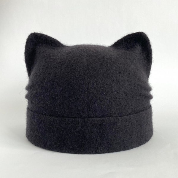 Bonnet de chat en laine mérinos avec oreilles Chapeau d’oreille de chat d’hiver chaud Cadeau de propriétaire de chat adulte