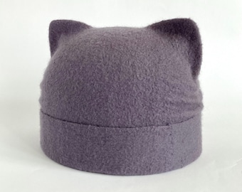 Funny winter cat hat for women or men Warm felted wool cat beanie with ears Christmas gift for cat mom