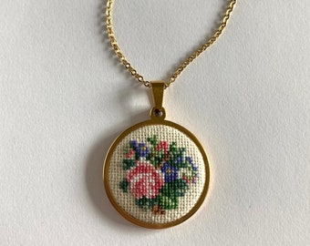 Hand embroidered dainty wildflower necklace for women Delicate flower jewelry pendant gift for her Mom birthday gift from daughter or son