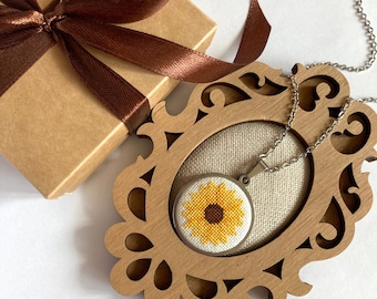 With love from Ukraine Hand embroidery dainty sunflower necklace for women Yellow flower summer pendant Ukrainian jewelry gift for her