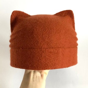 Warm merino wool cat beanie with ears Fall winter cat ear hat adult Cat lover gift ideas for women or men Cat owner gift