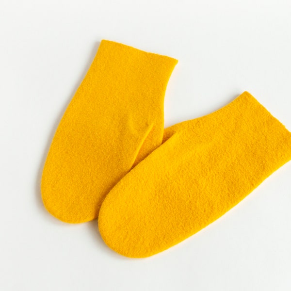 Yellow felted mittens for adult Warm soft merino wool gloves Arm warmers for women or men Christmas gifts for mom from daughter or son