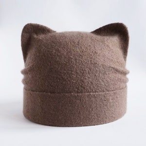 Warm wool cat ear beanie hat for adult Cute felted hat with realistic cat ears Cat lover gift ideas for women or men