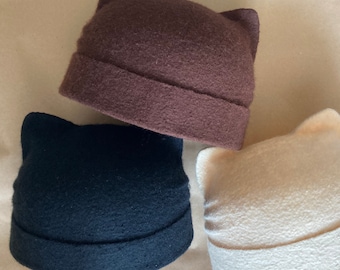 Merino wool cat beanie with ears Christmas gift for cat mom Warm winter cat ear hat women Cat owner gift cute animal hat