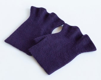 Luvas curtas roxas sem dedos com babados, aquecedores de pulso de lã merino, luvas fofas de feltro sem dedos para mulheres, presentes exclusivos para sua irmã