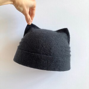 Cute spring gray beanie hat with ears Funny cat lover gift women men Warm felted wool cat ear hat Birthday gift for cat mom dad