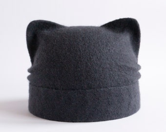 Bonnet d'hiver en laine mérinos pour chat avec oreilles réalistes Joli chapeau animal adulte oreilles de chat en feutre cadeau cadeau femmes hommes