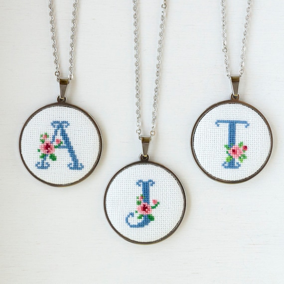 Flower Initial Necklace Pendant 