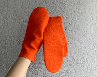 Handmade orange wool mittens Warm cozy birthday gift for her daughter sister best friend Wool winter gloves for women Ukrainian sellers