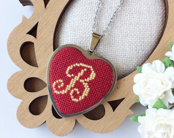 Romantic red heart letter initial necklace for women Birthday gift for wife from husband Delicate initial heart pendant Love gift for her