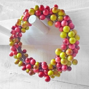 Guirlanda de porta pequena com pimenta rosa, guirlanda de frutas rosa para mesa festiva, prato de decoração de mesa com anel de vela, ambiente de estar, banheiro, presente, guirlanda de cabelo