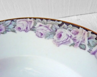 Vintage Fraureuth rozenbord, Art Nouveau Art Deco Victoriaans, paars en zwart rozendecor, fruitschaal, soepbord, niet-passende shabby chic stijl