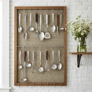 Antik Große Organizer Wand Wiener Geflecht Korb geknüpft Jugendstil Holzrahmen Paravent Küche Bad Büro Wandbehang Art Nouveau Heizungsblende
