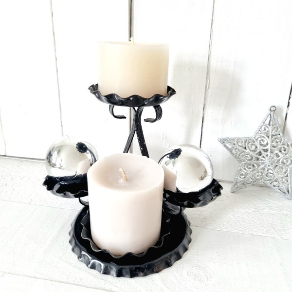 Small Advent wreath 50s vintage candlestick for 4 candles, mid-century candlestick wavy wrought iron style, Boho MidMod furnishings