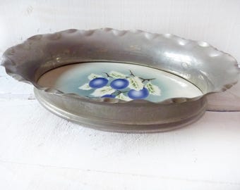 Faïence florale Art Nouveau avec plateau de service en
