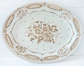 Vintage serving plate, platter, transfer ware ceramic sepia brown, Christmas Xmas Festive table, France Country Kitchen Cottage