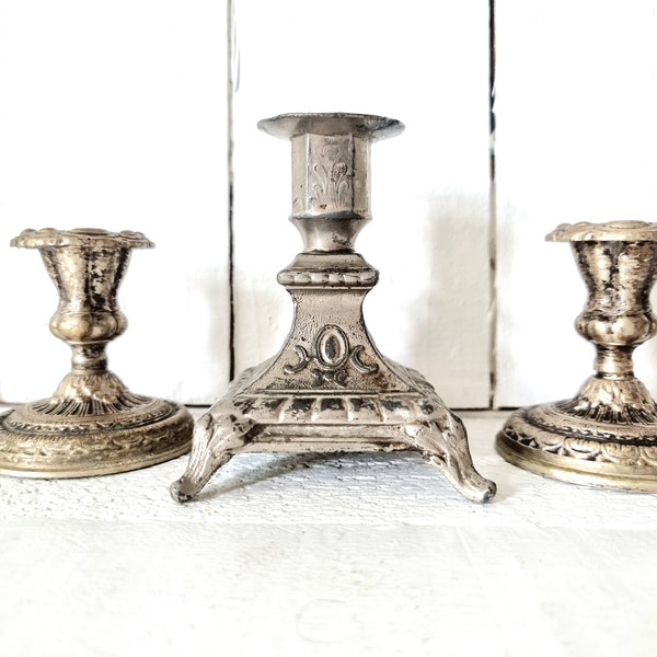 Vintage Set Candlestick, Flat Silver Plated Advent Dinner Fireplace Mix & Match Mixed Candlestick Christmas Festively Laid Table