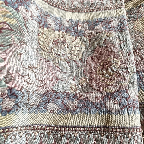 Antique Aubusson style chaise longue tapestry, vintage tapestry fringed long, floral tapestry wall hanging, loft castle salon decoration old