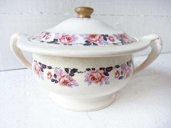 アールデコ調シュガーボウルローズ装飾、セラミックキャンディー  