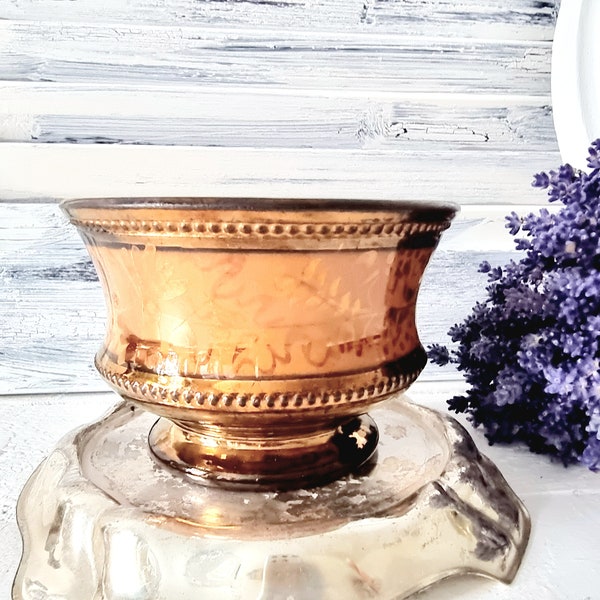 Biedermeier sugar bowl cream, antique copper luster ceramic, jewelry bowl, copper chandelier country house sugar bowl floral ornaments caramel beige