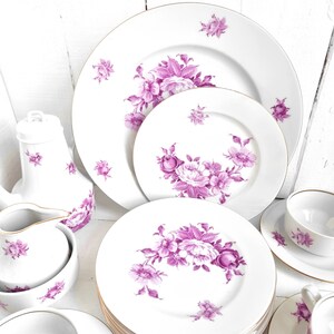 Rar Helena Kaffeegeschirr Rosa Blumen, Henneberg Porzellan Service DDR, intensives Pink Dekor, Porzellangeschirr, Mid-Century Kaffeeservice