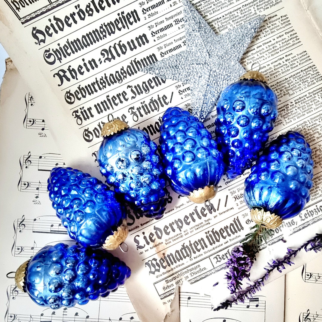 6 Antik Bauernsilber Weihnachtskugeln Zapfen Blau Gold Etsy