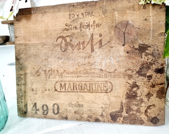 Antieke houten margarineborden uit de jaren 1900, reclamebord gemaakt van een doos, houten bord, industrieel loftontwerp, decoratief, oude reclame, cadeau, housewarming, verhuizing