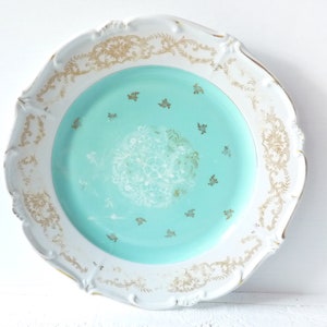 Large Weimar serving plate turquoise gold shabby-chic charm country house plate Art Nouveau Deco serving plate cake plate plate mix fruit bowl