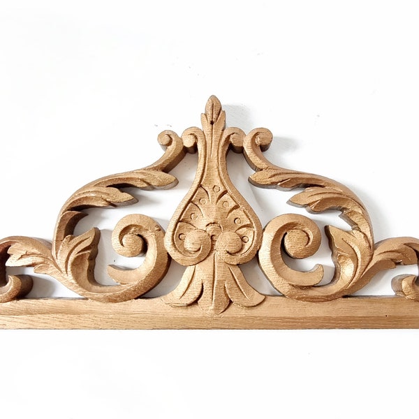 Gründerzeit Art Nouveau Giebel, Kommoden Vertigo Aufsatz, Bild Ornament Holz Schnitzerei, Braun Bronze Ton, Jugendstil Ranken Dekor um 1900