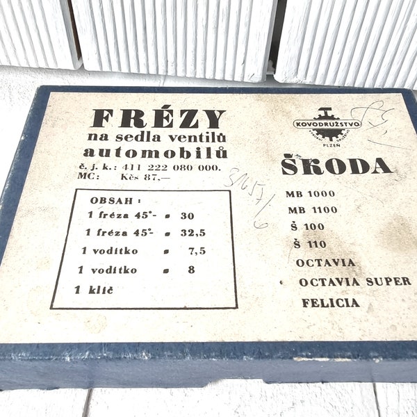 Vintage cardboard box Skoda Plzen, old car spare parts advertising, store office, car hobbyist lover, paper mache gift packaging