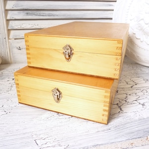 Set vintage di scatole di legno, scatola di cartone di metà secolo, chiusura a clip, organizzazione dello spazio, ufficio, bagno, cucina, scatola per posate, regalo per uomo, semplice