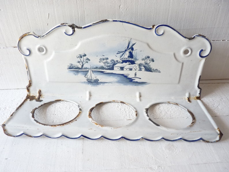 Antique 1900 Enamel Kitchen Shelf Blue Windmills ENAMELWARE Etsy