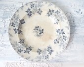 Large 1800s Villeroy Boch Plate ELBE, Mettlach, Roast Plate Round Deep, Demi Porcelain, Leaf Decor, Blue-Black, Shabby-Chic Landhaus