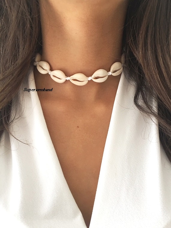 Choker choker necklace white shell choker white cowrie | Etsy