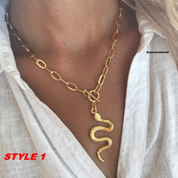 24k Gold plated Snake Necklace Gold Serpent Necklace Snake Etsy